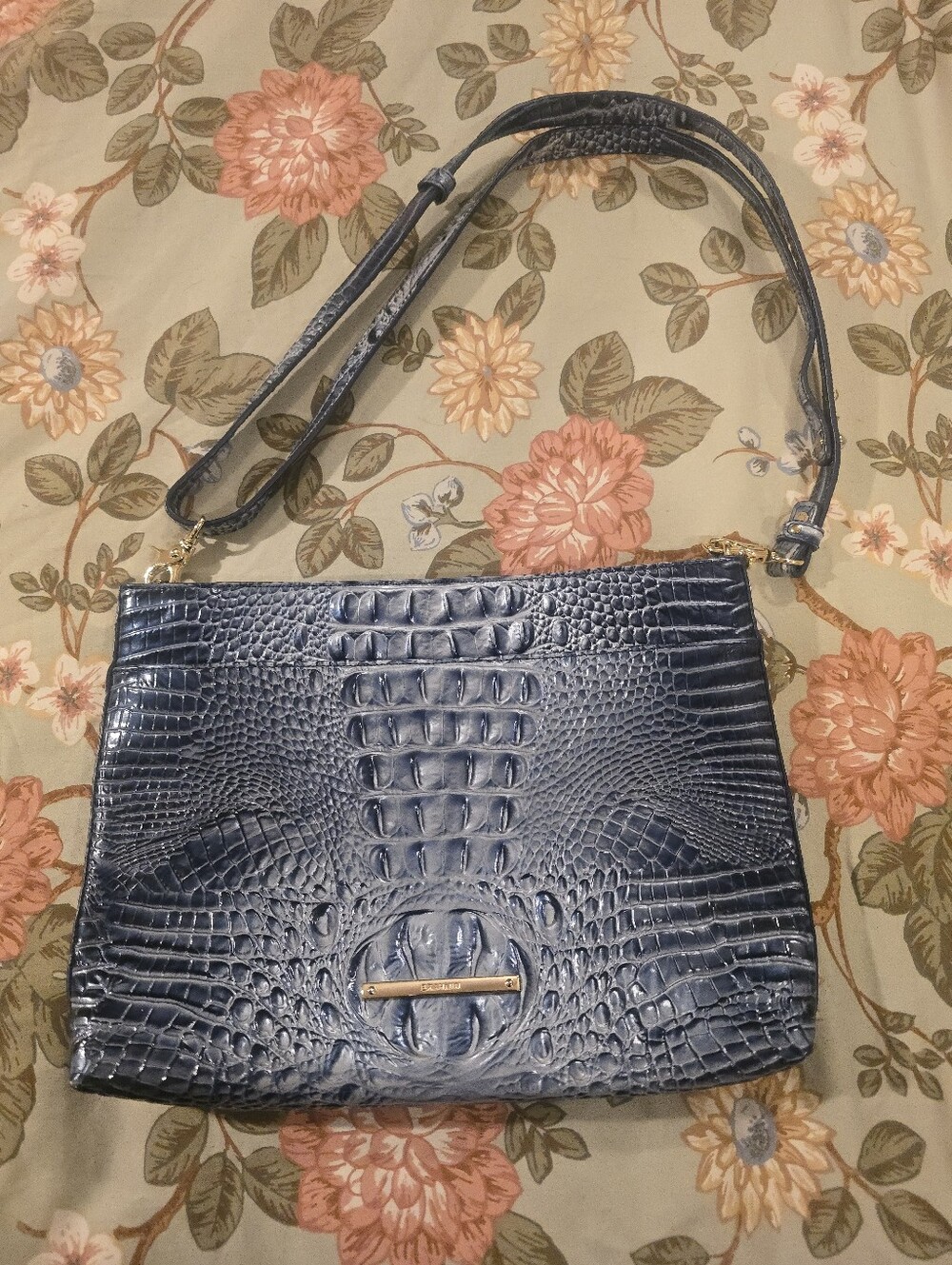 Brahmin Beautiful Blue Croc-Embossed Leather Crossbody Bag